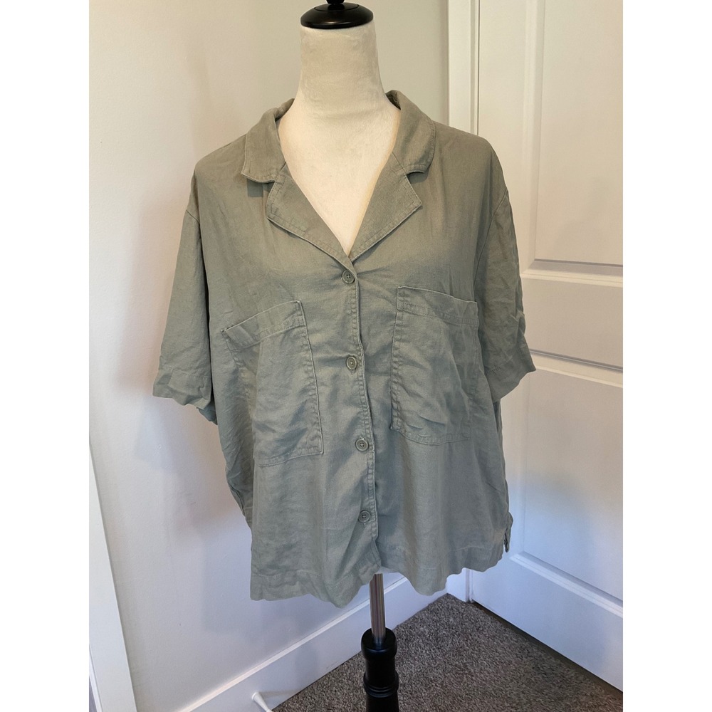 Buffalo David Bitton Linen Blend Short Sleeve Button Up Utility Camp Shirt